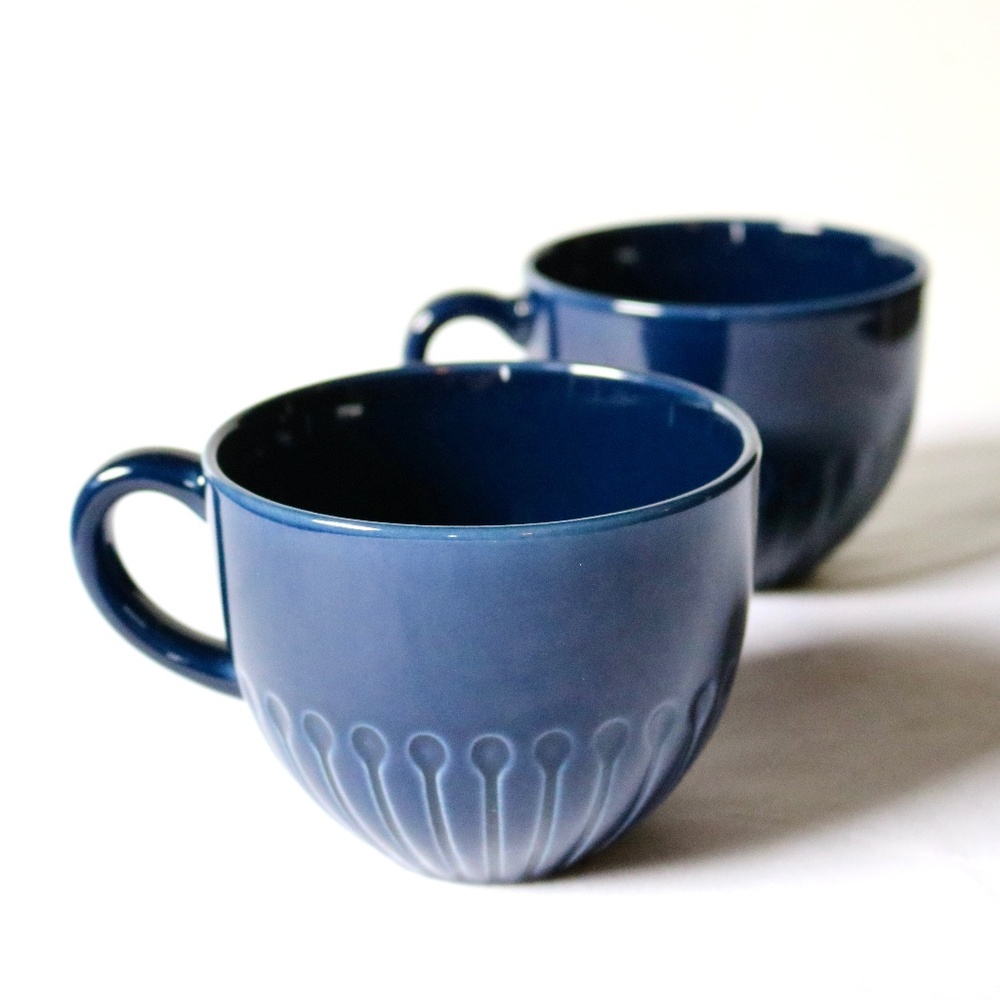 Set of 2 IKEA Blue Coffee Tea Mugs Strimmig 12oz Stoneware Collectible Fall